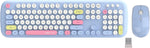 Colorful Wireless Computer Keyboards Mouse Combos, UBOTIE Polychrome Round Keycaps Retro PC Keyboards 2.4GHz Radio Frequency Connection with Optical Mouse(Blue-Colorful)