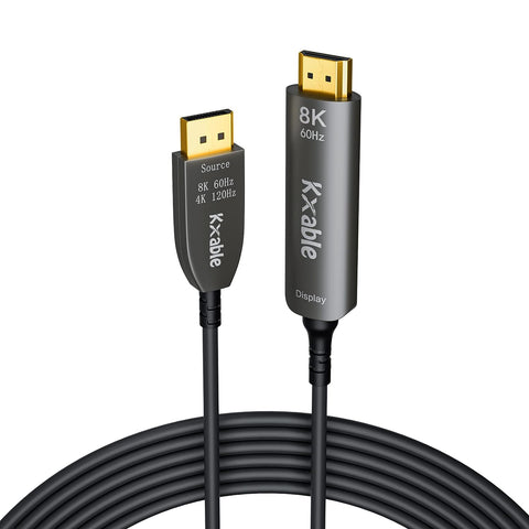 8K Fiber Optic DisplayPort to HDMI Cable 50 Feet, Active DP 1.4 to HDMI 2.1 Video Cord (8K@60Hz,4K@120Hz, 2K@240Hz) Uni-Directional, Support Dynamic HDR, HDCP 2.3, DSC 1.2, HP, DELL, GPU, AMD, NVIDIA