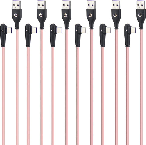 Smays 90-Degree Angle USB C Cable Bulk 6-Pack, 6 ft TPE Pink