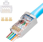 Quilence Staggered 23AWG CAT6 Shielded Pass Through Connectors Rj45 Pass Through Ends Gold Plated Network Plugs CAT6 Cable Ends for 23AWG Ethernet Cable (23AWG-100pcs)