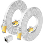 Cat7 Ethernet Cable Flat Network Cable with Rj45 Connectors, High Speed Network LAN Cable with one RJ45 Coupler, for Computer,Router, Modem, PS4, Xbox one, Switch Boxes (10 Feet (2 Pack))