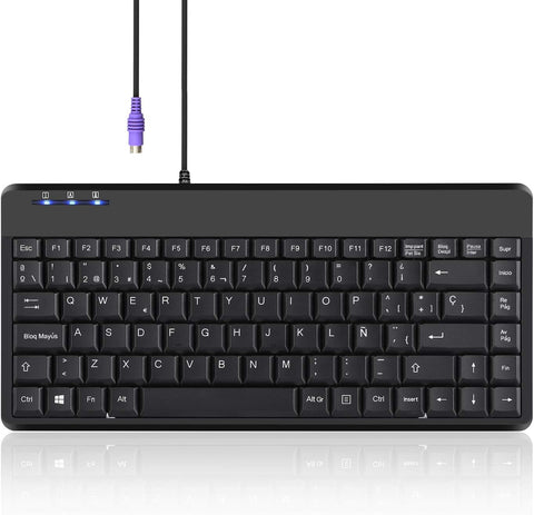 Perixx PERIBOARD-409P ES Mini Teclado con PS2 Cable - 314x146x20mm - Negro - QWERTY Español