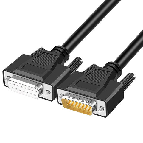 Jienk 10ft DB15 RS232 15 Pin Serial Extension Cable, Male to Female 15-Pin Gold Plated Connecter Straight Through Cord