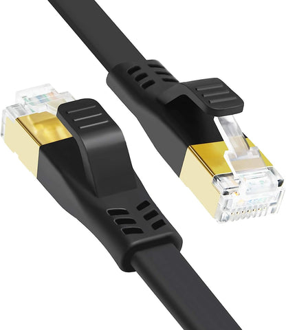 CAT7 Ethernet Cable 50 ft, (Highest Speed CAT 7 Cable) Shielded Flat LAN Patch Cable with RJ45 Connector, Internet Network Cord for Gaming PS5, PS4, Router, Modem, Switch, PC, TV (50ft, black)