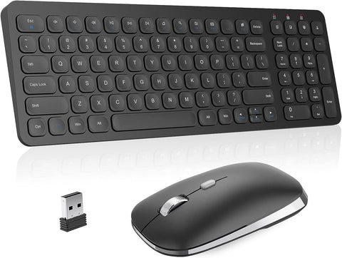 Wireless Keyboard and Mouse Combo - PINKCAT Compact Quiet Full Size Wireless Keyboard and Mouse Set 2.4G Ultra-Thin Sleek Design for Laptop, PC, Notebook, Computer, Mac, Desktop, Windows - (Black)