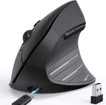 iClever Ergonomic Mouse, Chargable Vertical Mouse Wireless 6 Buttons with Adjustable DPI 1000/1600/2400 Comfortable 2.4G Optical Ergo Mouse for Laptop, Computer, Desktop, Windows, Mac OS-Black