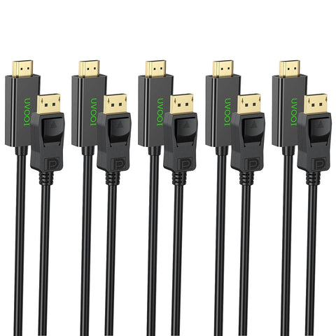 DisplayPort to HDMI Cable 6ft 5-Pack, Display Port (DP) to HDMI Cable 6 feet Adapter for All DisplayPort Laptop/Computer to Monitor/HDTV/Projector with HDMI