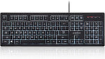 Perixx PERIBOARD-329 Wired USB Backlit Keyboard, Big Print Letter with 7-Color Illuminated LED, X Type High Scissor Keys, Black, US English Layout (11663)