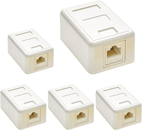 Beszin 1 Port Cat.5E Keystone Jack Surface Mount Box with RJ45 Keystone Jack White (5-Pack)