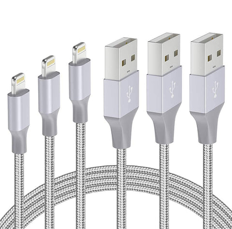 iPhone 13 14 Charger Cord - 3 Pack 3/6/10 ft MFi Certified Lightning Cable Nylon Braided Fast Charging Syncing Cord Compatible with iPhone 14 13 12 Pro Max 11 X Xs XR 8 7 6 Plus Mini iPad Airpods Gray