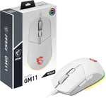 MSI Clutch GM11 White Gaming Mouse, 5000 DPI, 10M Omron Switches, Optical Sensor, Symmetrical Ergonomic Design, RGB Mystic Light Compatible