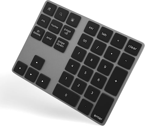 Foloda Bluetooth Numeric Keypad, Aluminum Rechargeable 34-Keys Wireless Number Pad External 10 Keys Numpad Data Entry Compatible for Laptop MacBook Mac Windows