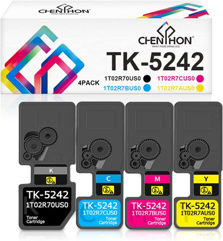 CHENPHON Compatible TK-5242 Toner Cartridge Replacement for Kyocera ECOSYS TK5242 Use in P5026cdn P5026cdw M5526cdn M5526cdw Printer for Kyocera TK-5242K TK-5242C TK-5242M TK-5242Y [KCMY-4Pack]