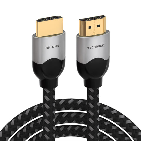 8K HDMI 2.1 Cable 3ft, TechDuck Premium Braided 28AWG High Speed 8K@60Hz 4K@120Hz/144Hz 48Gbp HDMI Cord, Dynamic HDR eARC/ARC Dolby, Certified UHD HDMI to HDMI Cable for Gaming/Monitor/Ultra HD TV