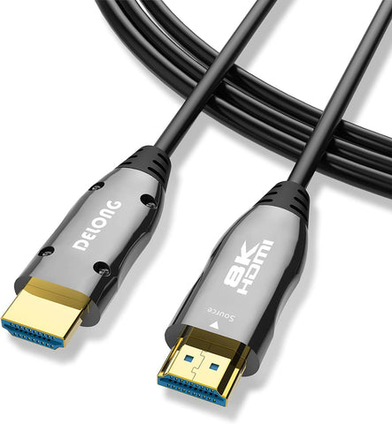 8K Fiber HDMI Cable 50ft, DELONG HDMI 2.1 Fiber Optic Cable Support 8K@60Hz, 4K@120Hz, 48Gbps, eARC Compatible with PS5, Xbox,RTX 3080 3090, Roku,8K TV DHDMI8K50FT Black