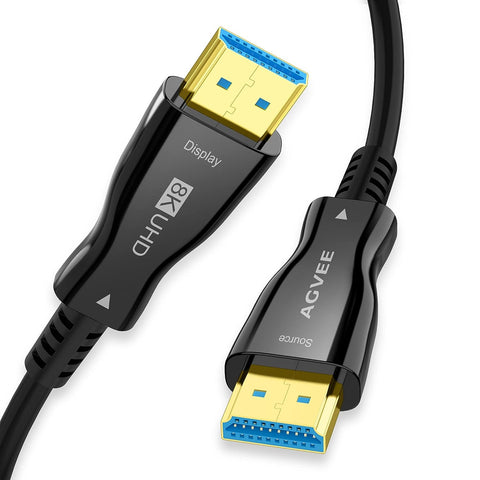 AGVEE 65ft 8K Fiber Optic HDMI 2.1 Certified Cable, 48Gbps 10K@120Hz 8K@60HZ 4K@120Hz High Speed Cord, Rated CL3, eARC/HDCP 2.3, for Samsung Sony TV, PS5, Xbox, Roku, Steam Deck, Black