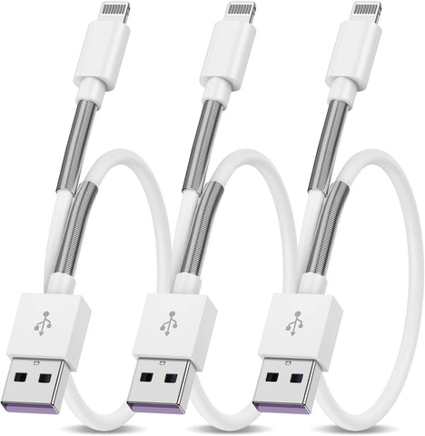 3 Pack Short Lightning Cable 1ft, [Apple MFI Certified] iPhone Charger 1 Feet, 1 Foot iPhone USB Charing Cord wihe Spring Protection for iPhone 13 12 11 Xs Max X XR 8 7 6s 6 Plus SE, iPad (White)