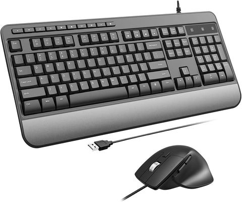 Wired Keyboard and Mouse Combo,Full-Sized Ergonomic Keyboard Mouse, 3 DPI Adjustable USB Keyboard and Mouse,Quiet Click for Computer/Laptop/Windows/Mac