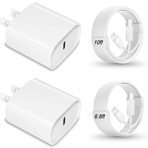 iPhone 14 13 12 Pro Max Charger [MFi Certified] 20W iPhone Fast Charger Block with 6.6FT&10FT USB C to Lightning Cable Cord Wall Charger Adapter for iPhone 14 Pro Max/13 12 Pro Max/11/XS Max/XR(2Pack)