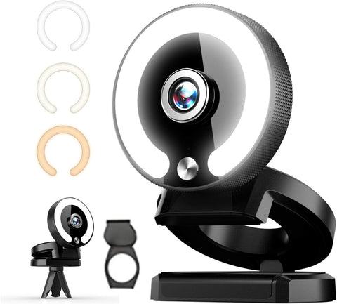 ZWNAV Webcam with Ring Light, Computer Camera with Microphone, Wide Angle, USB Connection, Face Camera for Video Conferencing, 1080P Streaming Camera for PC Windows Desktop Laptop MAC