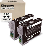 Doswy 2 Pack T126 Remanufacture Ink Cartridge Replacement for Epson 126 T126 for Workforce 435 520 545 635 645 845 WF-3520 WF-3530 WF-3540 WF-7010 WF-7510 WF-7520 (2 Black)