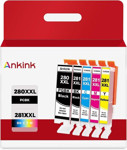 Ink Cartridges 280XXL 281XXL for Canon PGI-280XL CLI-281XL Combo XL 280 281 XXL for Pixma TR8620a TR8520 TR8620 TR8600 TR7520 TS702a TS9520 TS9521C TS6120 TS6220 TS9120 TS6320 TS8220 TS8120 (5 Pack)