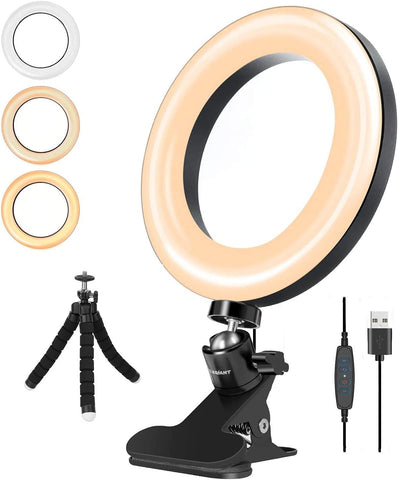 LarmTek LED Ring Light 6" with Tripod Stand for Video conferencing, 3 Dimmable,11-Level Brightness & 360° Angle Adjustment Desk Makeup Ring Light for Makeup Live Stream, YouTube Videos,TIK Tok Live