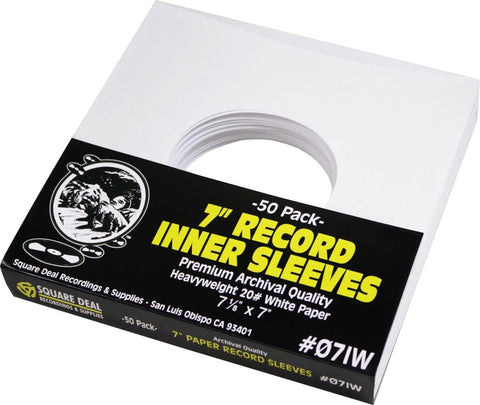 (50) Square Deal Recordings & Supplies 7" Record Paper Inner Sleeves - White Archival Acid Free - #07IW - 50 Sleeves