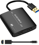 USB 3.0 to Dual HDMI Adapter - 4K+4K 60Hz Ultra HD - Built-in DisplayLink DL6950 Chip - Extend Screen to Multiple Monitor TV Compatible with Windows,Mac OS,Android,Chrome OS,Ubuntu(HDMI+HDMI)