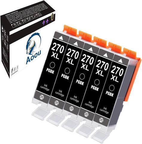 270 Ink Cartridges, Aoou 5 Pack Compatible PGI-270XL PGI-270 XL PGI270XL PGI 270 XL Ink Cartridge for Canon PIXMA MG6821 TS6020 MG6820 MG5720 MG5721 MG5722 TS5020 TS8020 TS9020 MG7720 Printe (5 Large