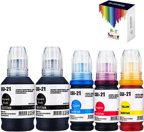 B-T Compatible Ink Bottle Replacement for Canon GI-21 GI21 GI 21 BK C M Y Used for Canon Pixma G3260 G2260 G1220 (2 Black 1 Cyan 1 Magenta 1 Yellow)