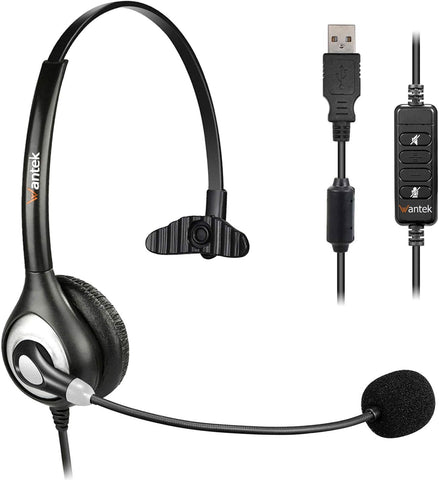 USB Headset with Microphone Noise Cancelling & Audio Controls, Computer Headphones for PC Laptop, Business, Home Office, Call Center, Skype, Zoom, Webinar, Clear Chat, Super Light,Single