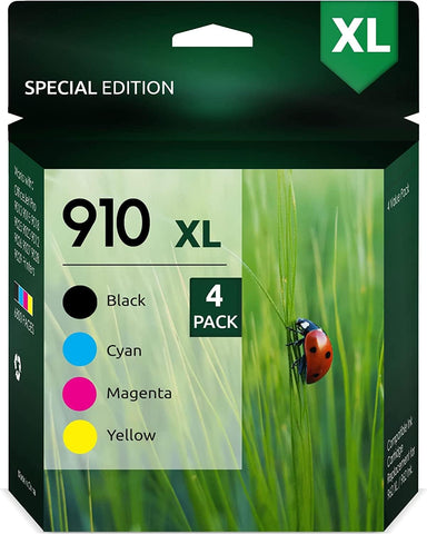 HP 910XL 4 Pack Compatible Ink Cartridge Replacement for High Yield Cartridges. Works for HP OfficeJet Pro 8028 8035 8022 8024 8025 Printers