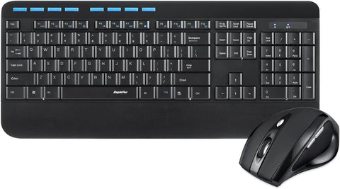 EagleTec KM130 Full-Sized Wireless Keyboard Mouse Combo with Palm Rest, 2.4G Hz Wireless USB Receiver for PC, Laptop