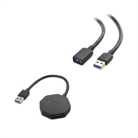 Cable Matters Short USB to USB Extension Cable (USB 3.0 Extension Cable) in Black 3 ft for Oculus Rift, HTC Vive, Playstation VR Headset and More & Ultra Mini 4 Port USB Hub