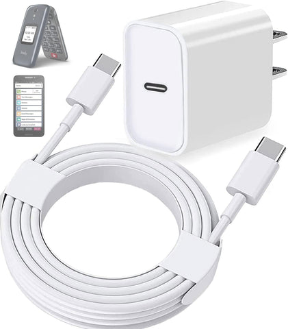 USB C Jitterbug Smart 3 Charger Adapter for Jitterbug Flip 2, Alcatel Go Flip 4, Remarkable 2 Paper Tablet, Onn Pro, TCL Flip Pro, Elderly Flip Phone Type-c Charging Cable Cord Block (5ft White)