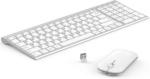 Wireless Keyboard Mouse, seenda Ultra Thin Small Rechargeable Keyboard and Mouse Set with Number Pad, Aluminum Wireless Keyboard for Windows 7/8/10/11 Laptop Computer, Silver White