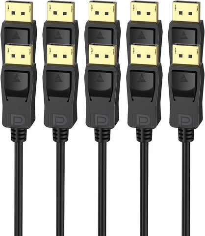 DisplayPort to DisplayPort Cable 6ft 5-Pack, DP to DP Display Port Cable UHD High Speed Cord 2K@144Hz, 2K@165Hz, 4K@60Hz, 3D for Laptop Display Docking Station