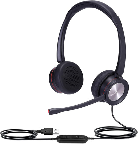 Yexatel Computer Headset with Microphone Noise Cancelling, USB Headset for Working from Home Office Zoom Teams Skype Online Meetings, Dual Ear Laptop Headset with Volume Control & Mute