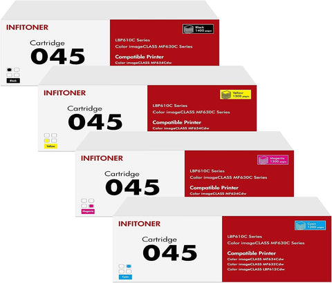 045 045H CRG-045 4-Color Toner Cartridge Set Replacement for Canon 045 045H Toner Cartridge for Canon Color imageCLASS MF634Cdw, MF632Cdw, LBP612Cdw Laser Printers ( 4-Pack)