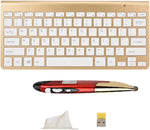 Wireless Keyboard Mouse, Slim Mini 2.4G Wireless Keyboard Pen Mouse Set with USB Receiver for Notebook, Desktop, Smart TV, STB, etc.(Gold+Red)