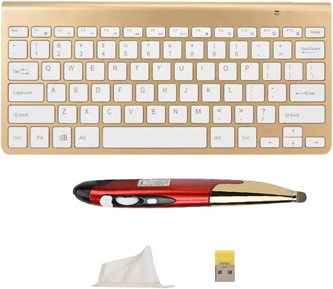 Wireless Keyboard Mouse, Slim Mini 2.4G Wireless Keyboard Pen Mouse Set with USB Receiver for Notebook, Desktop, Smart TV, STB, etc.(Gold+Red)