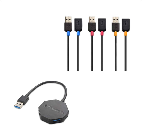 Cable Matters 3-Pack Short USB to USB Extension Cable (Male to Female USB Extender Cable) - 3 ft & Ultra Mini 4 Port USB Hub