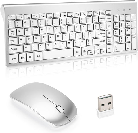 Wireless Keyboard and Mouse Set USB 2.4G, Wireless Keyboard Compact, Thin, Wireless Mouse Silent, for Windows, PC laptops, Desktop Computers, Silver Gray Wireless Keyboard and Mouse