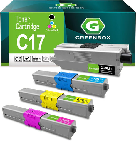 GREENBOX Compatible Toner Cartridge Replacement for OKI Type C17 C330 C530dn MC362w 44469801 44469703 44469702 44469701 for C531dn MC361 C330dn MC351dn C310dn C530dn MC561 C510dn Printer (4 Pack)