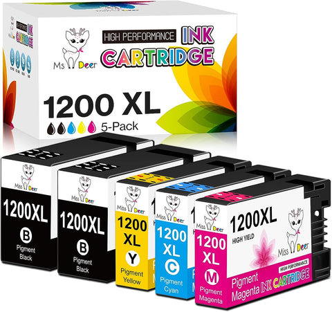 MS DEER Compatible Maxify 1200 Ink Cartridges Replacement for Canon 1200XL PGI-1200 XL PGI1200XL for Maxify MB2720 MB2320 MB2020 MB2120 MB2350 Printer (2 Black, 1 Cyan, 1 Magenta, 1 Yellow) 5-Pack