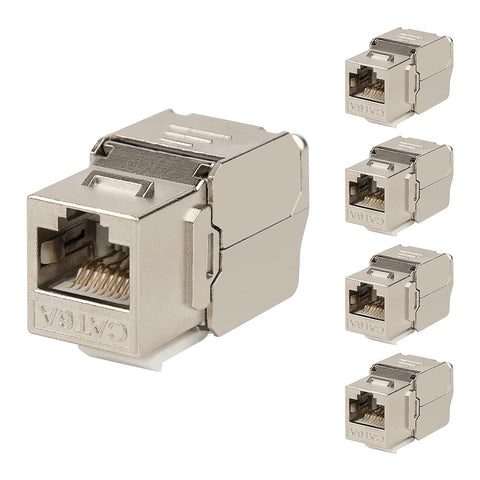 iwillink RJ45 Shielded cat6A Keystone Jack 5-Pack, 180 Degree Toolless Zinc-Alloy Housing Keystone Jack