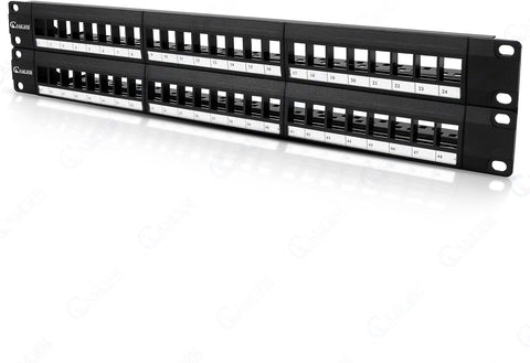 Newyork Cables 48 Port Blank Keystone Patch Panel | 2U HD 19 Inches Metal Rackmount Recommended for TC-K25C6 or TC-K50C6 Cat6 180 Degree Keystone Jacks