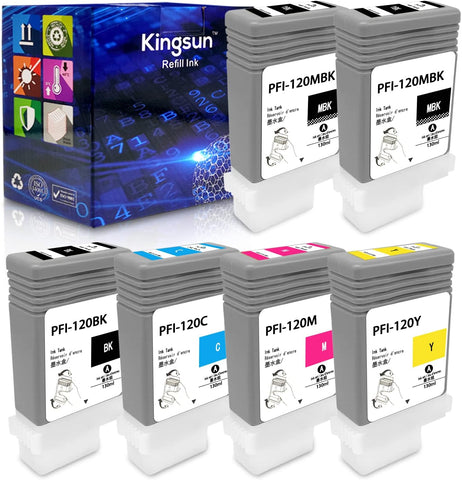 KSUMEI Compatible Ink Cartridge Pigment Replacement for Canon PFI-120 iPF TM-Series TM-200 TM-300 TM-305 Plotter 130ml Tank (6-Pack BK C M Y 2MBK)