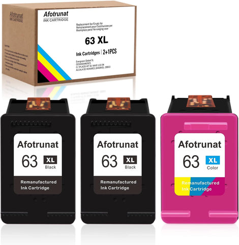 Afotrunat 63XL Ink Cartridges Combo Pack for HP 63 63XL to use with Envy 4520 4512 4516 Officejet 3830 5252 5255 5258 4650 3833 4655 Deskjet 1112 2132 3630 3632 3634 (2 Black, 1 Color)